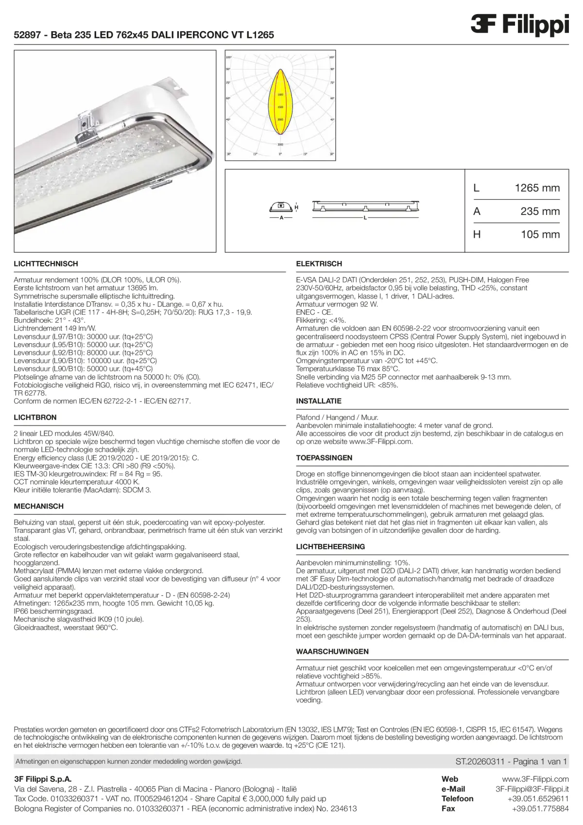 52897 - Beta 235 LED 762x45 DALI IPERCONC VT L1265 - Datasheet - nl