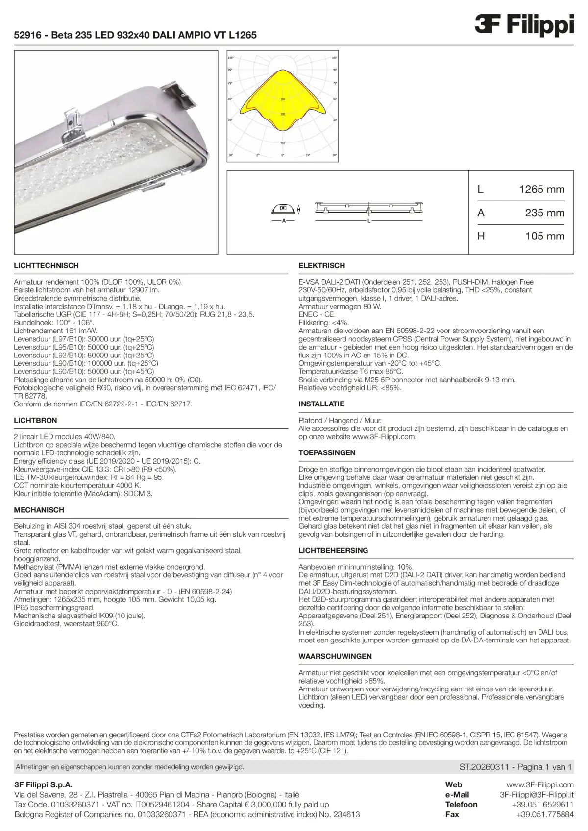 52916 - Beta 235 LED 932x40 DALI AMPIO VT L1265 - Datasheet - nl