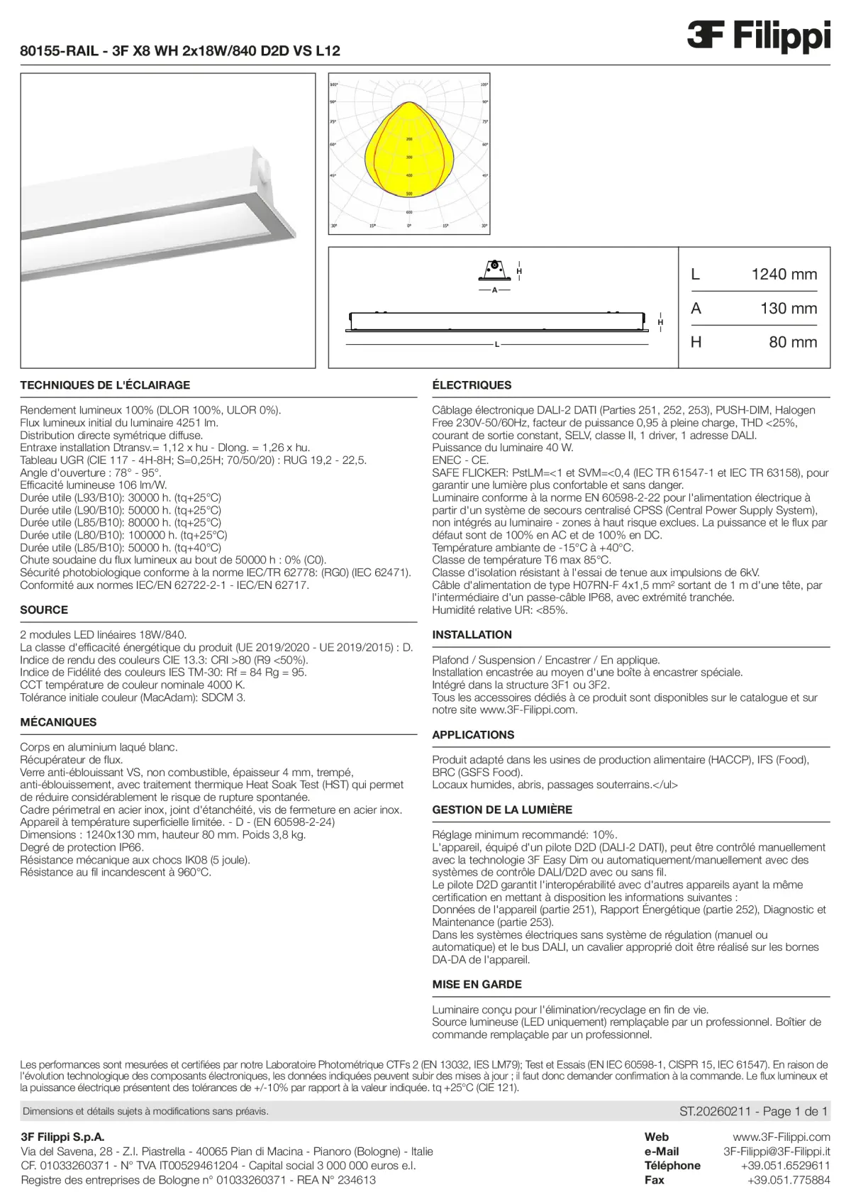 80155-RAIL - 3F X8 WH 2x18W-840 D2D VS L12 - Datasheet - fr