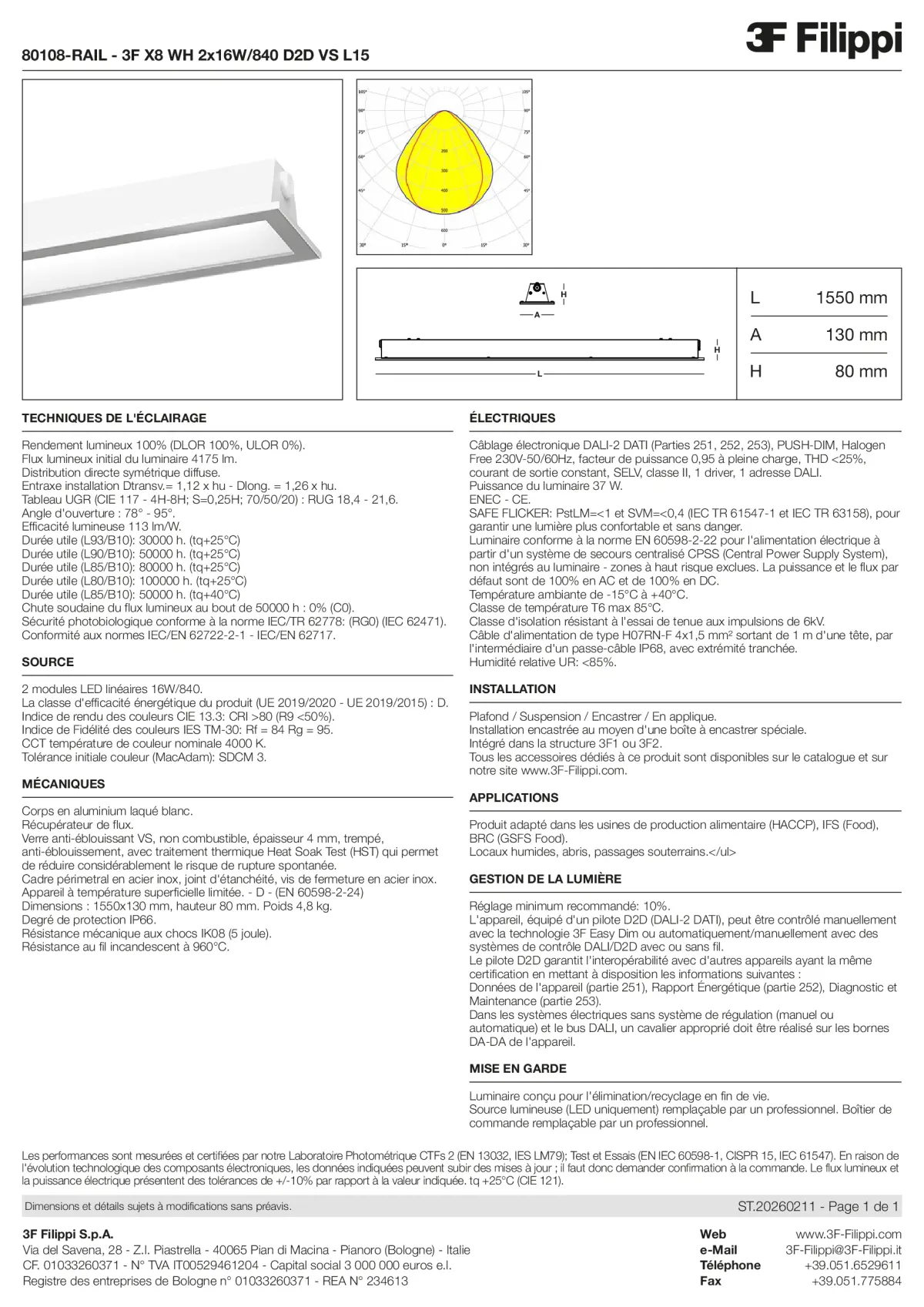 80108-RAIL - 3F X8 WH 2x16W-840 D2D VS L15 - Datasheet - fr