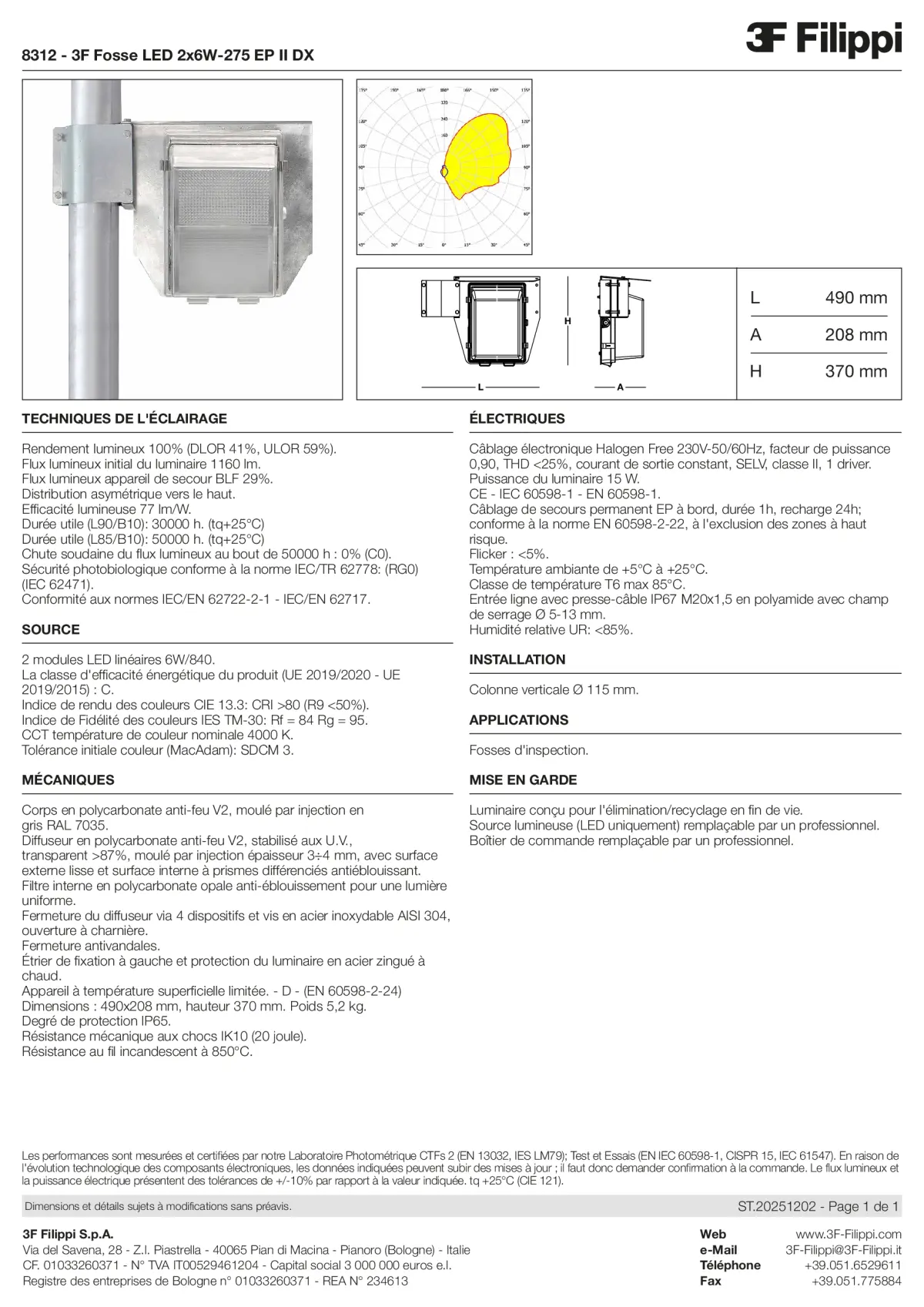 8312 - 3F Fosse LED 2x6W-275 EP II DX - Datasheet - fr