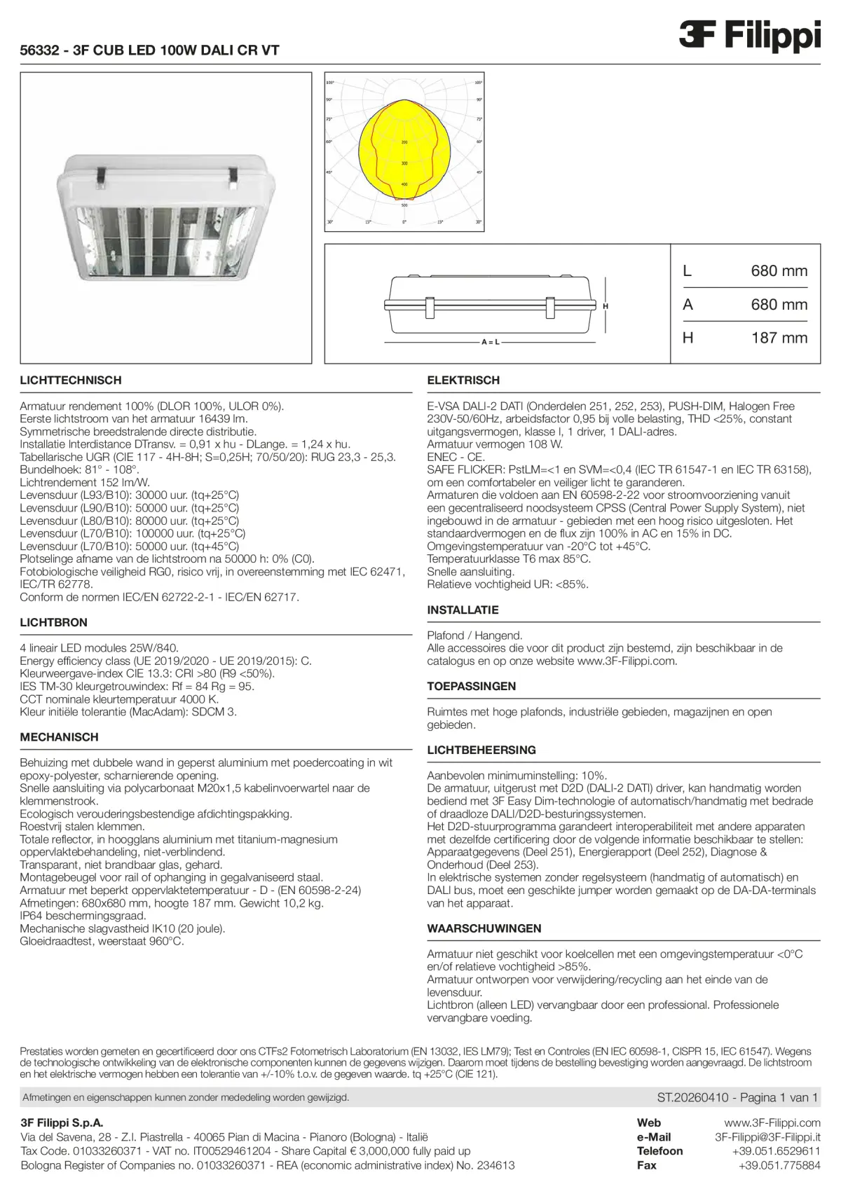 56332 - 3F CUB LED 100W DALI CR VT - Datasheet - nl