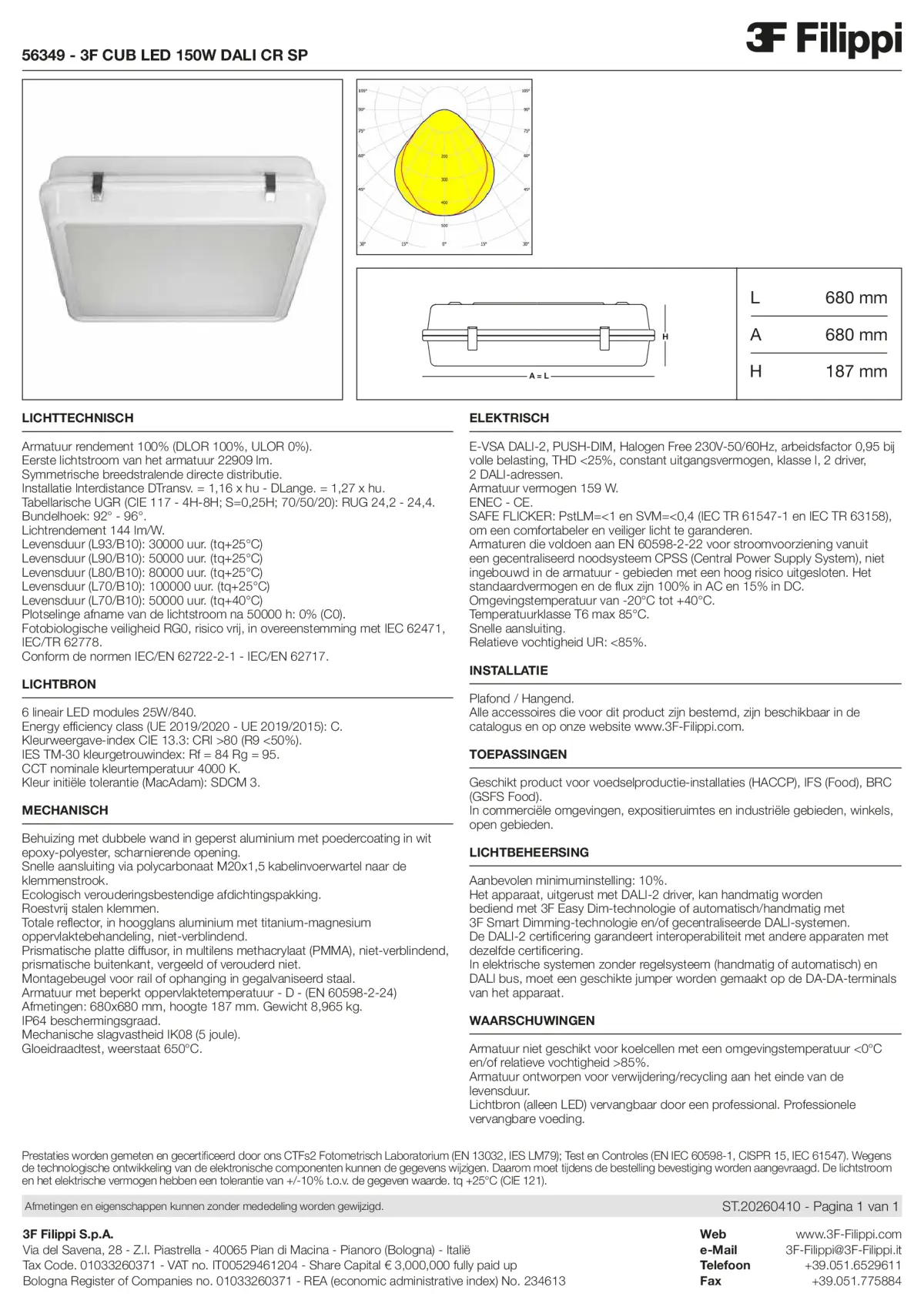 56349 - 3F CUB LED 150W DALI CR SP - Datasheet - nl