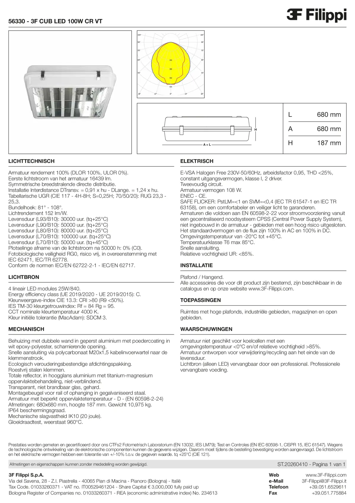 56330 - 3F CUB LED 100W CR VT - Datasheet - nl