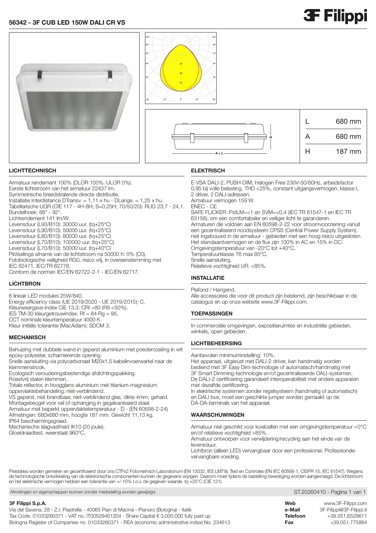 56342 - 3F CUB LED 150W DALI CR VS - Datasheet - nl