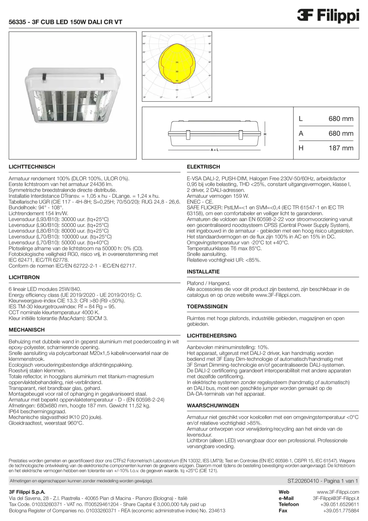 56335 - 3F CUB LED 150W DALI CR VT - Datasheet - nl