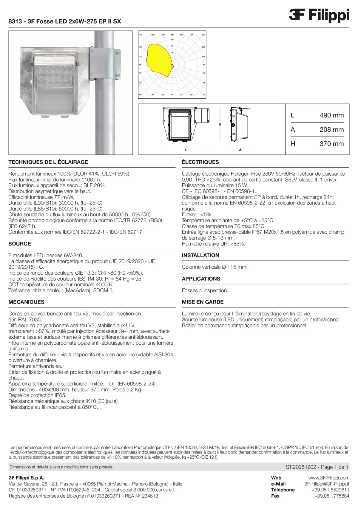 8313 - 3F Fosse LED 2x6W-275 EP II SX - Datasheet - fr