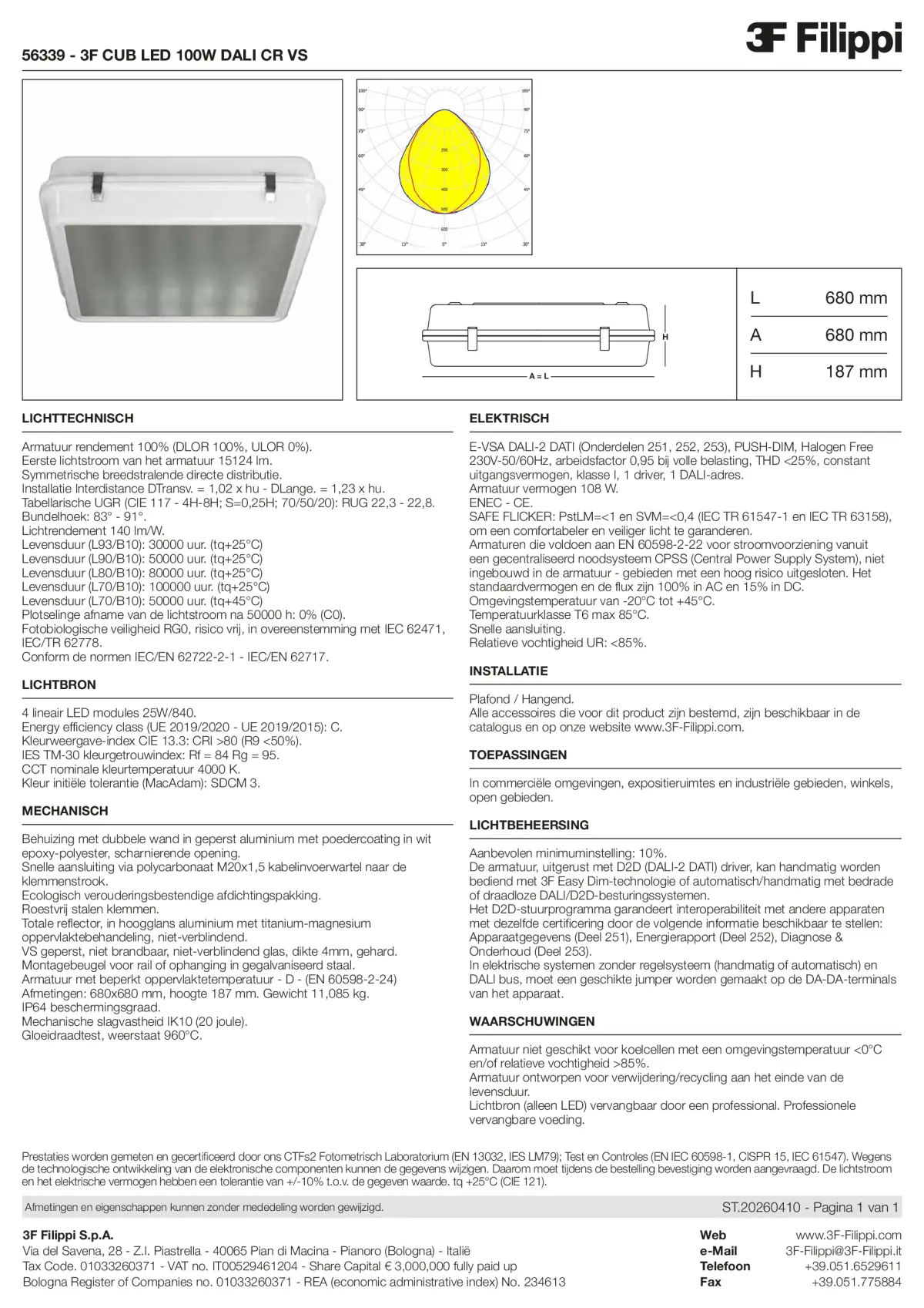 56339 - 3F CUB LED 100W DALI CR VS - Datasheet - nl