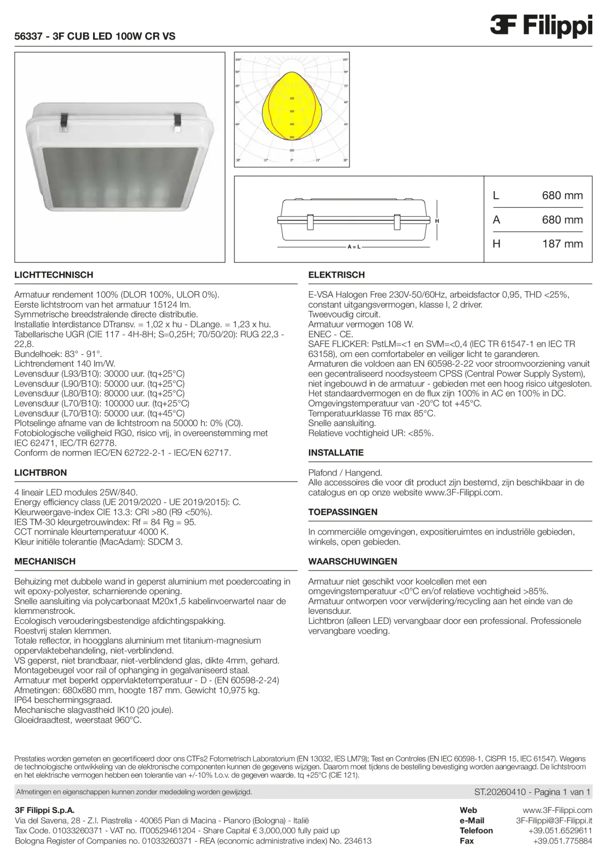 56337 - 3F CUB LED 100W CR VS - Datasheet - nl