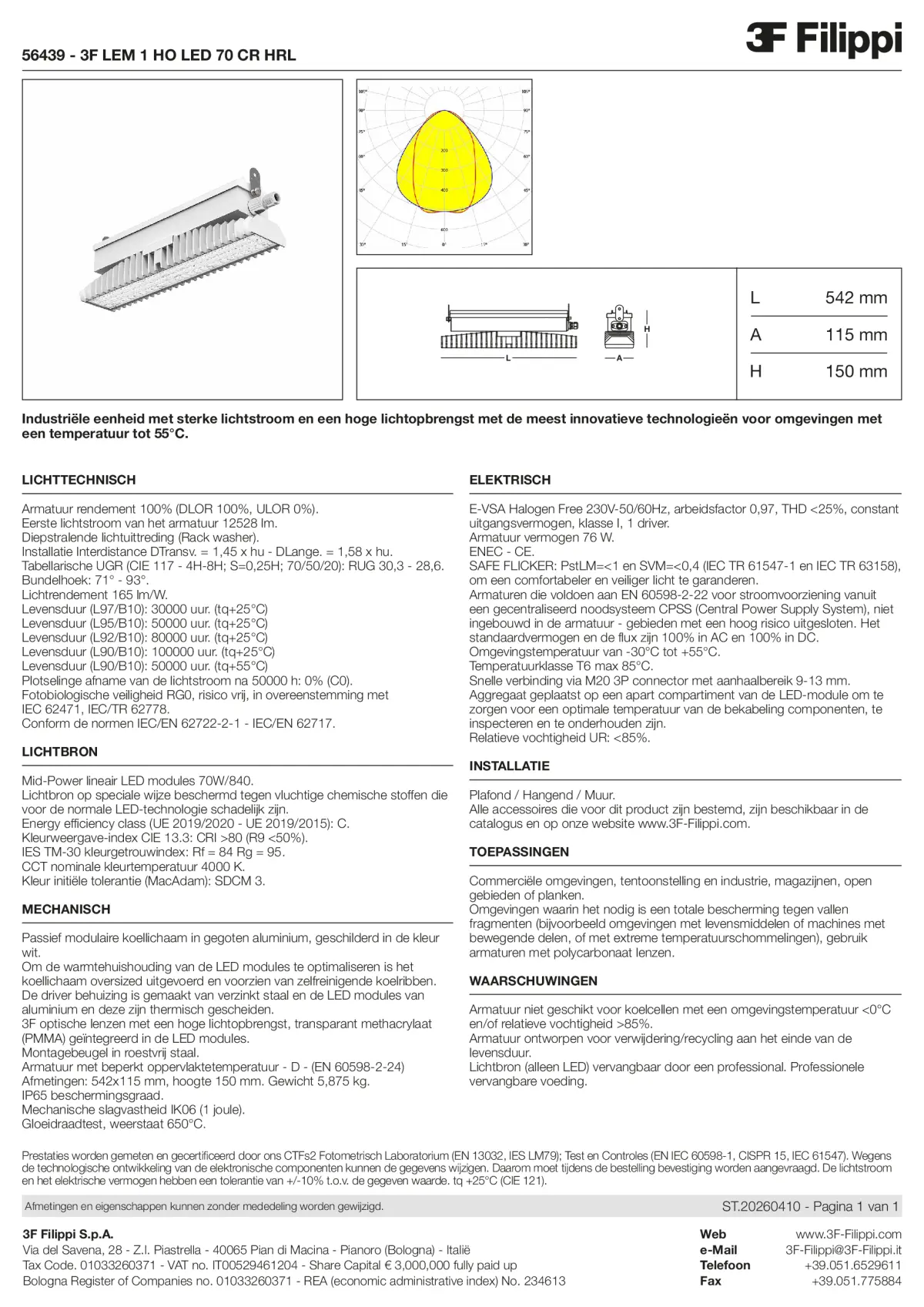 56439 - 3F LEM 1 HO LED 70 CR HRL - Datasheet - nl