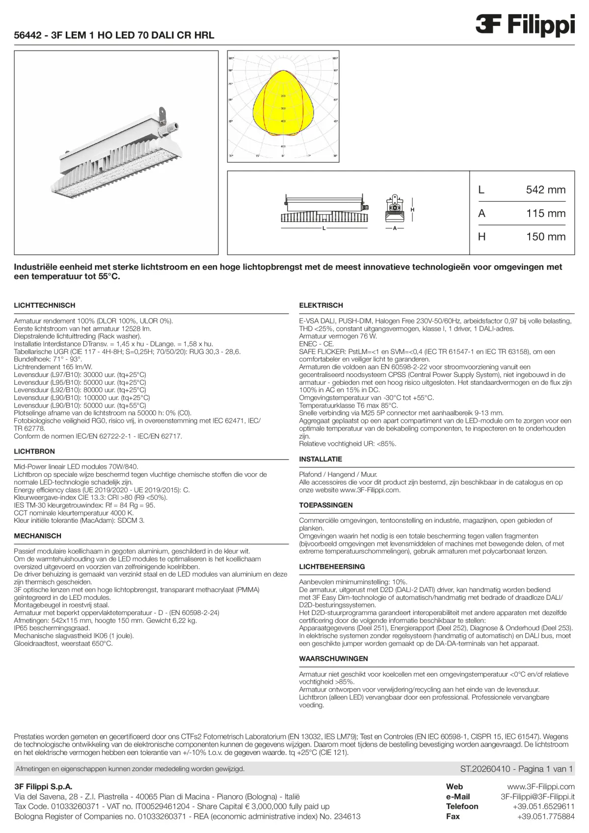 56442 - 3F LEM 1 HO LED 70 DALI CR HRL - Datasheet - nl