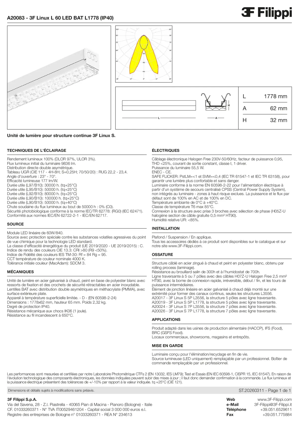 A20083 - 3F Linux L 60 LED BAT L1778 (IP40) - Datasheet - fr