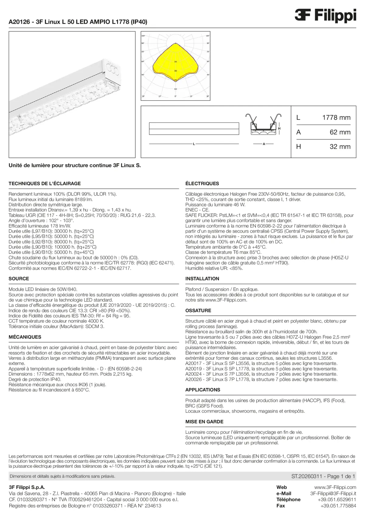 A20126 - 3F Linux L 50 LED AMPIO L1778 (IP40) - Datasheet - fr