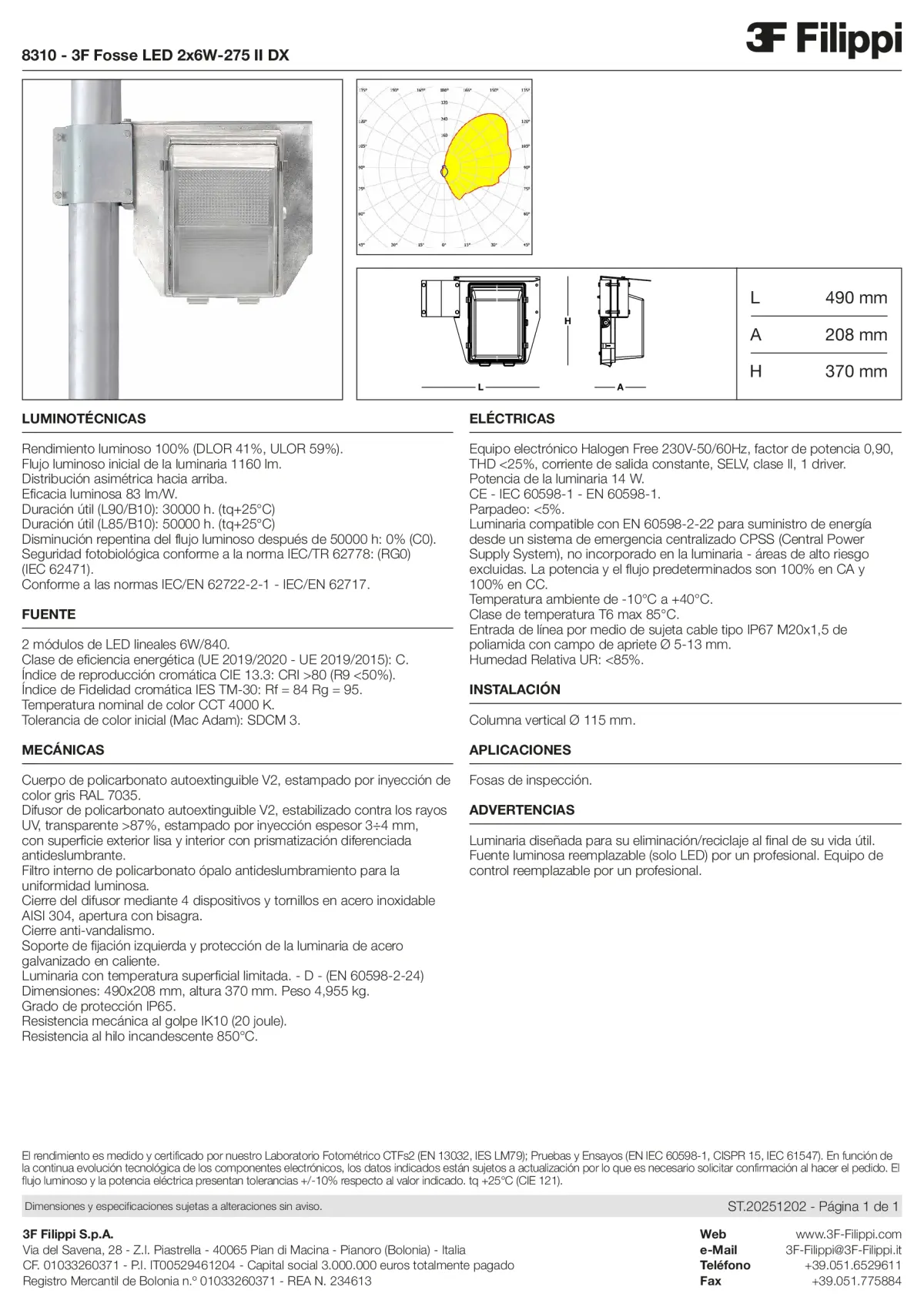 8310 - 3F Fosse LED 2x6W-275 II DX - Datasheet - es