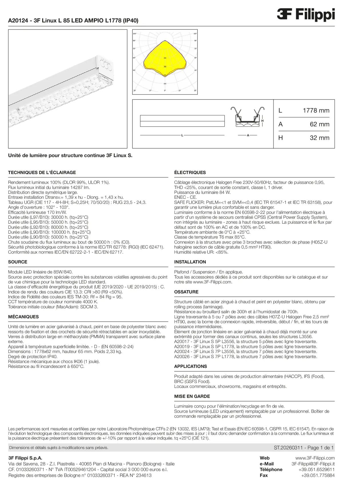 A20124 - 3F Linux L 85 LED AMPIO L1778 (IP40) - Datasheet - fr