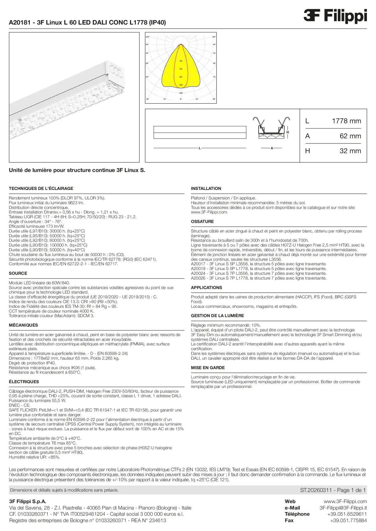 A20181 - 3F Linux L 60 LED DALI CONC L1778 (IP40) - Datasheet - fr