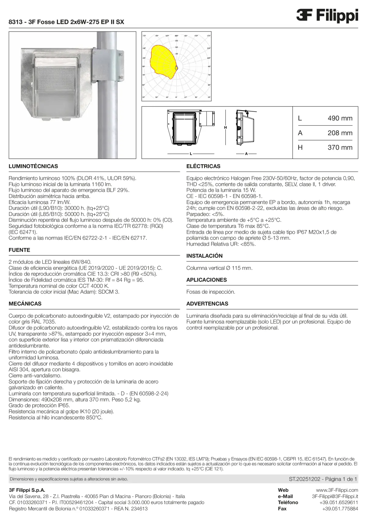 8313 - 3F Fosse LED 2x6W-275 EP II SX - Datasheet - es