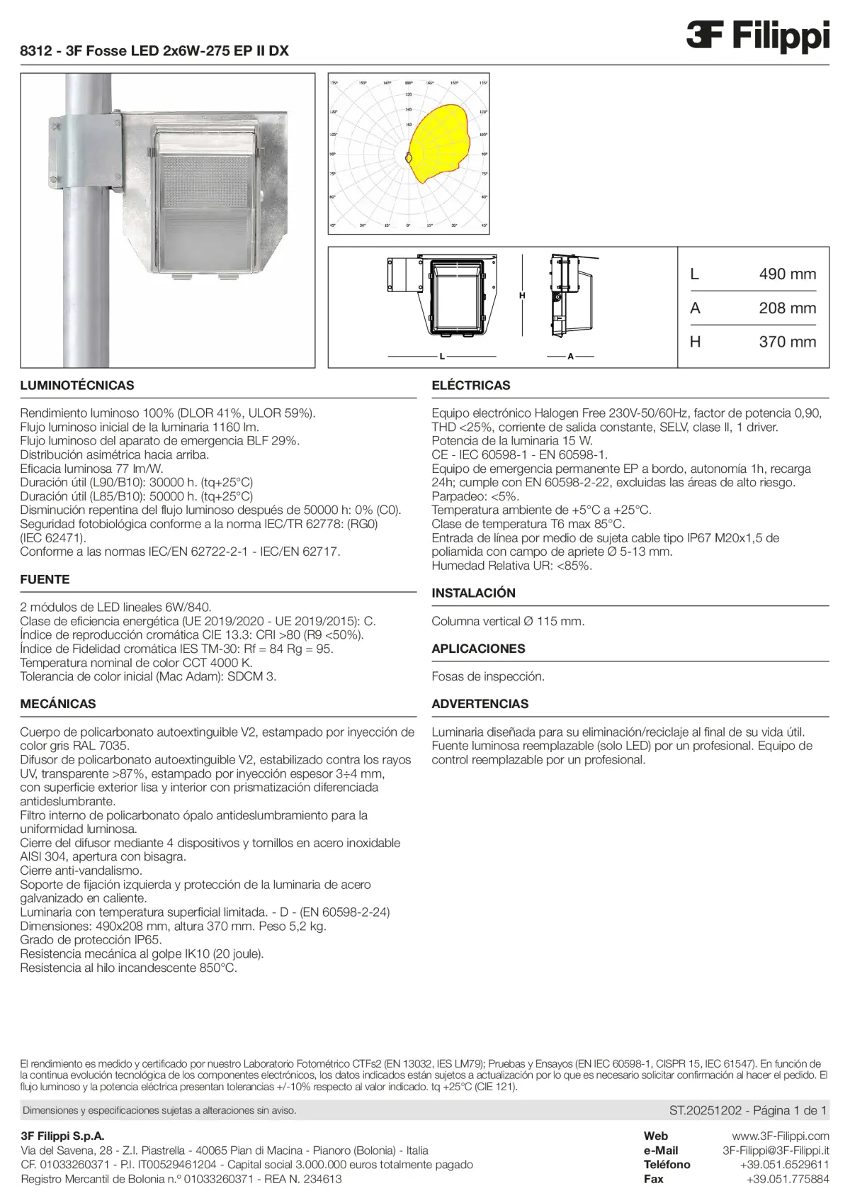 8312 - 3F Fosse LED 2x6W-275 EP II DX - Datasheet - es