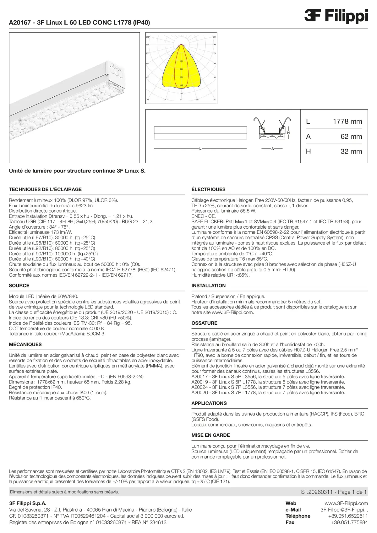 A20167 - 3F Linux L 60 LED CONC L1778 (IP40) - Datasheet - fr
