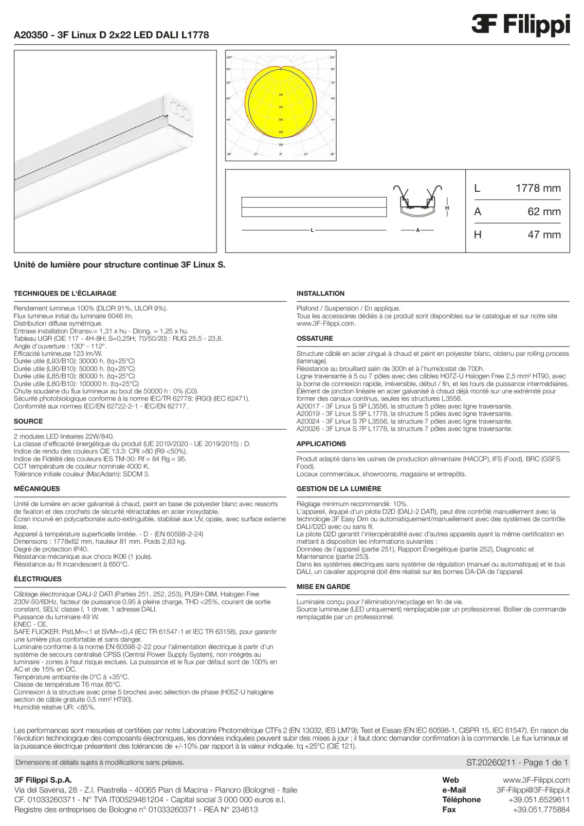 A20350 - 3F Linux D 2x22 LED DALI L1778 - Datasheet - fr
