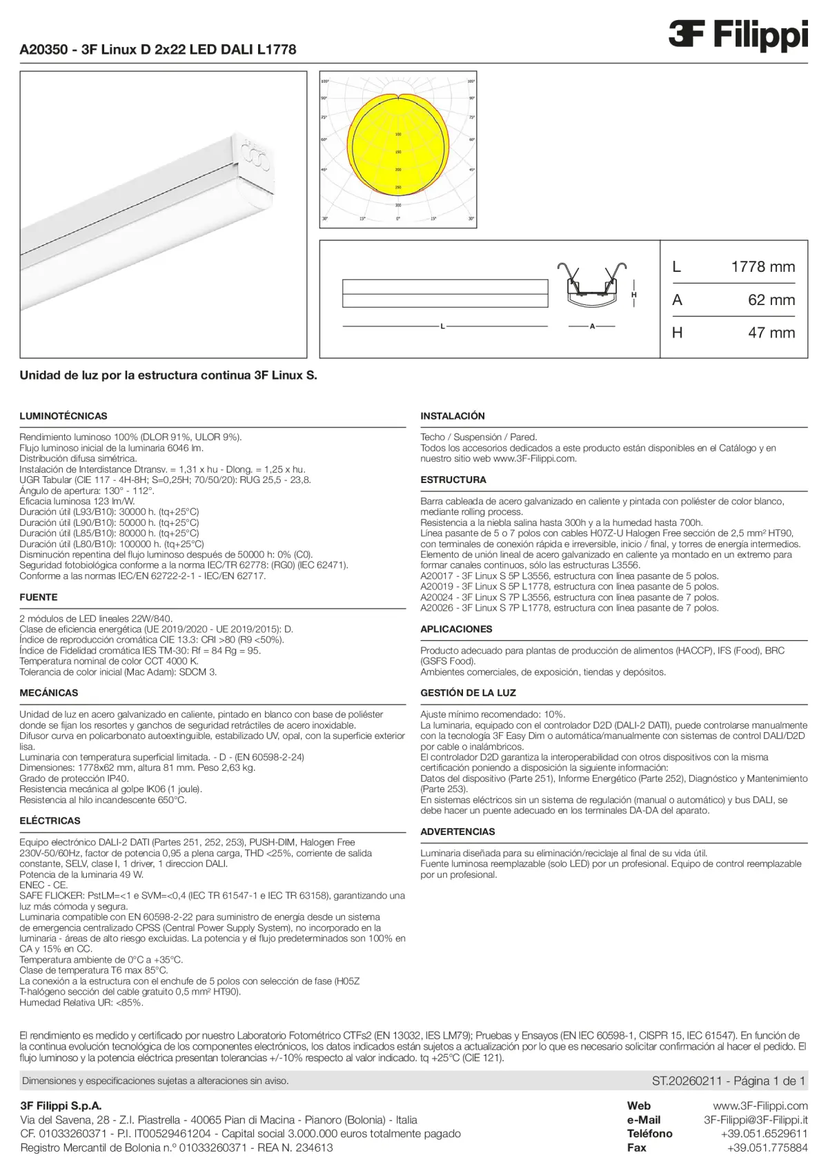 A20350 - 3F Linux D 2x22 LED DALI L1778 - Datasheet - es