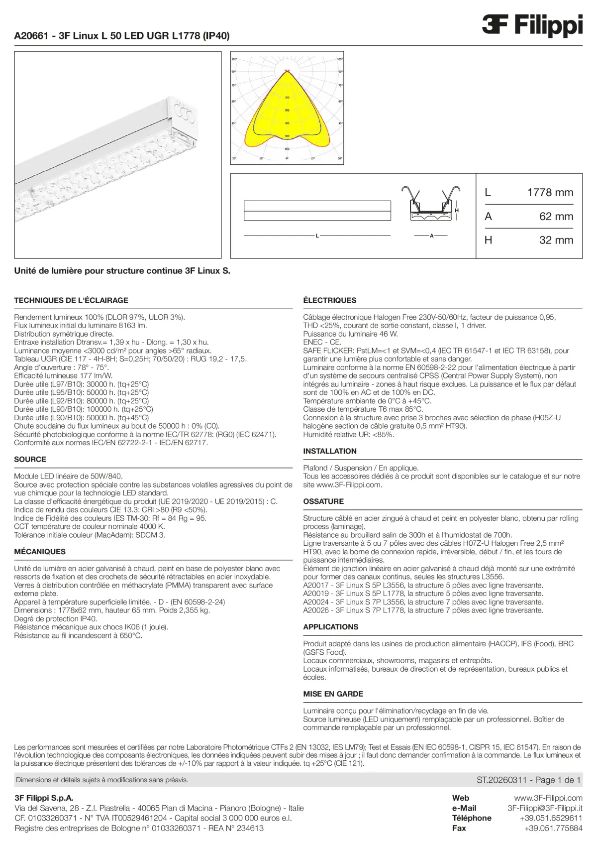 A20661 - 3F Linux L 50 LED UGR L1778 (IP40) - Datasheet - fr