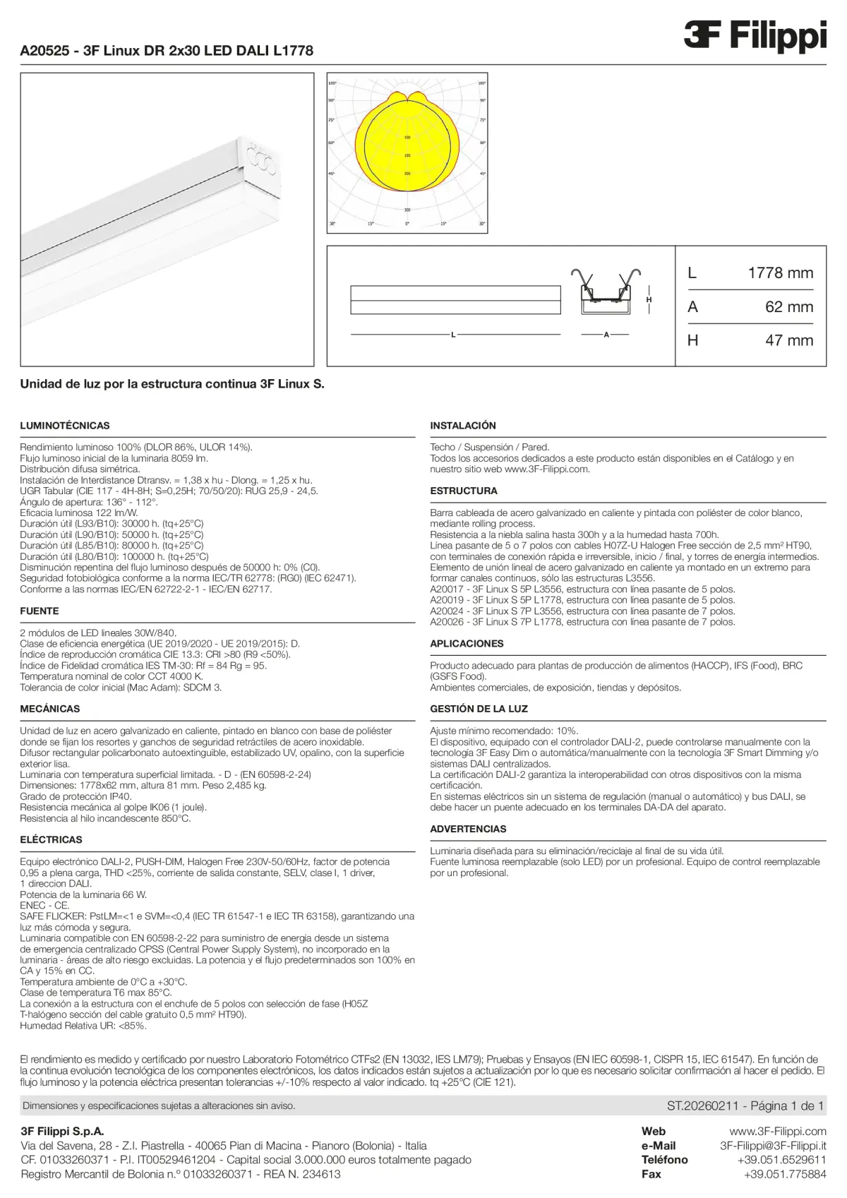 A20525 - 3F Linux DR 2x30 LED DALI L1778 - Datasheet - es