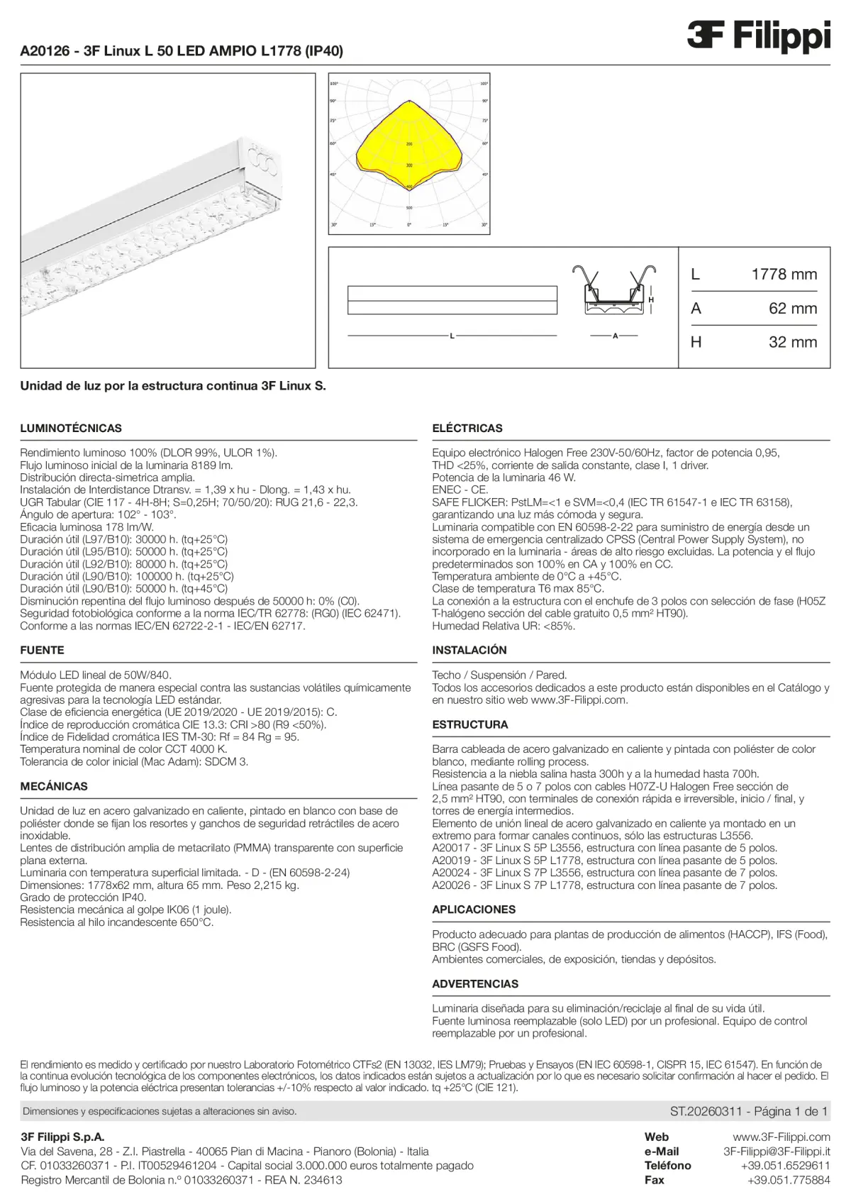 A20126 - 3F Linux L 50 LED AMPIO L1778 (IP40) - Datasheet - es