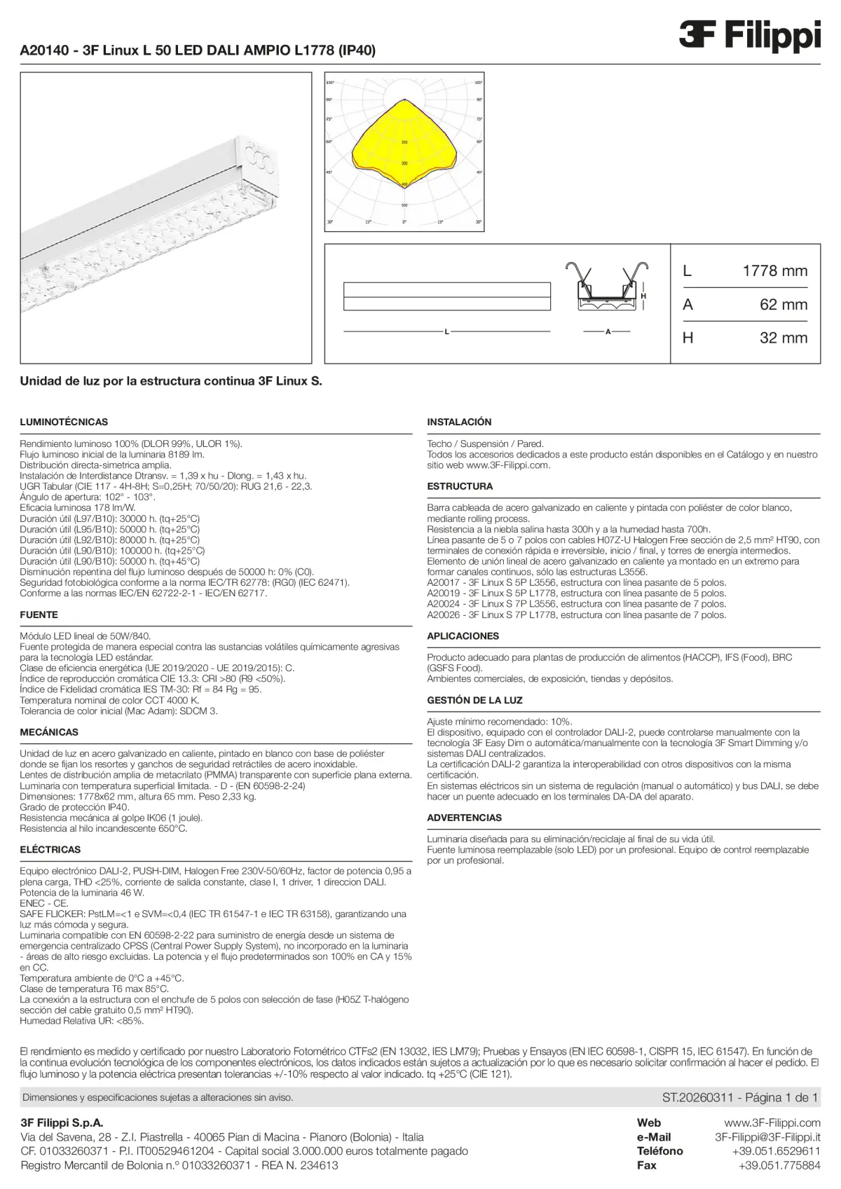 A20140 - 3F Linux L 50 LED DALI AMPIO L1778 (IP40) - Datasheet - es