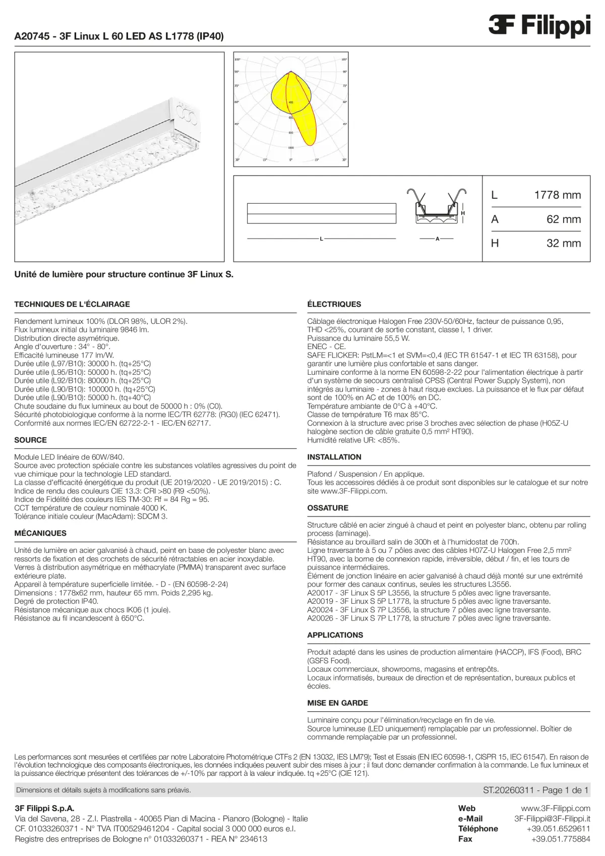 A20745 - 3F Linux L 60 LED AS L1778 (IP40) - Datasheet - fr