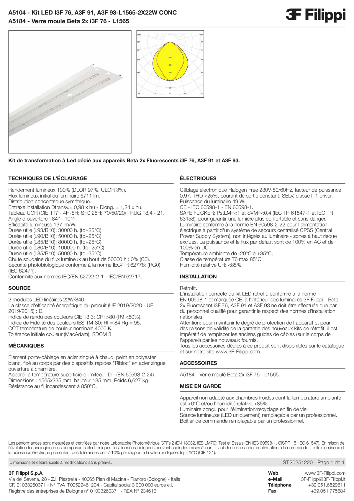 A5104+A5184 - Kit LED I3F 76, A3F 91, A3F 93-L1565-2X22W CONC + VS - Datasheet - fr
