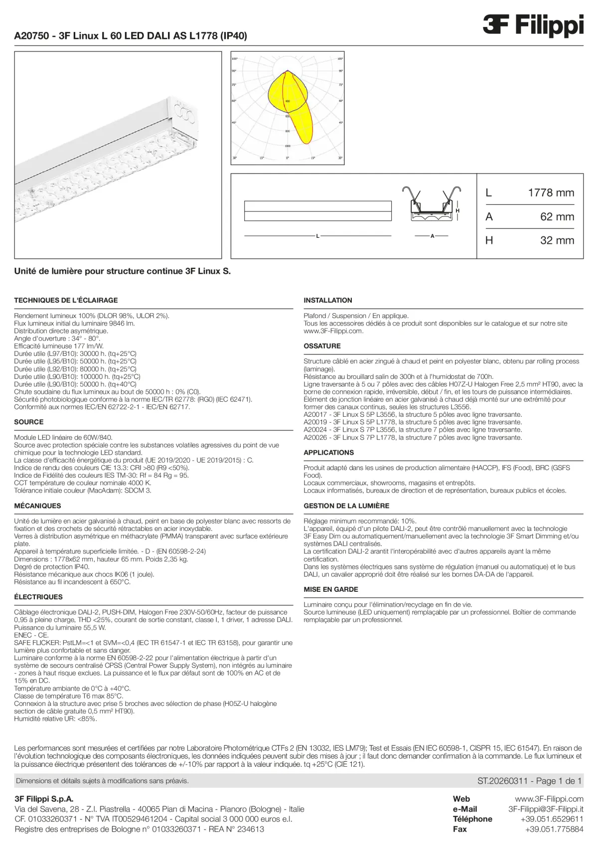 A20750 - 3F Linux L 60 LED DALI AS L1778 (IP40) - Datasheet - fr