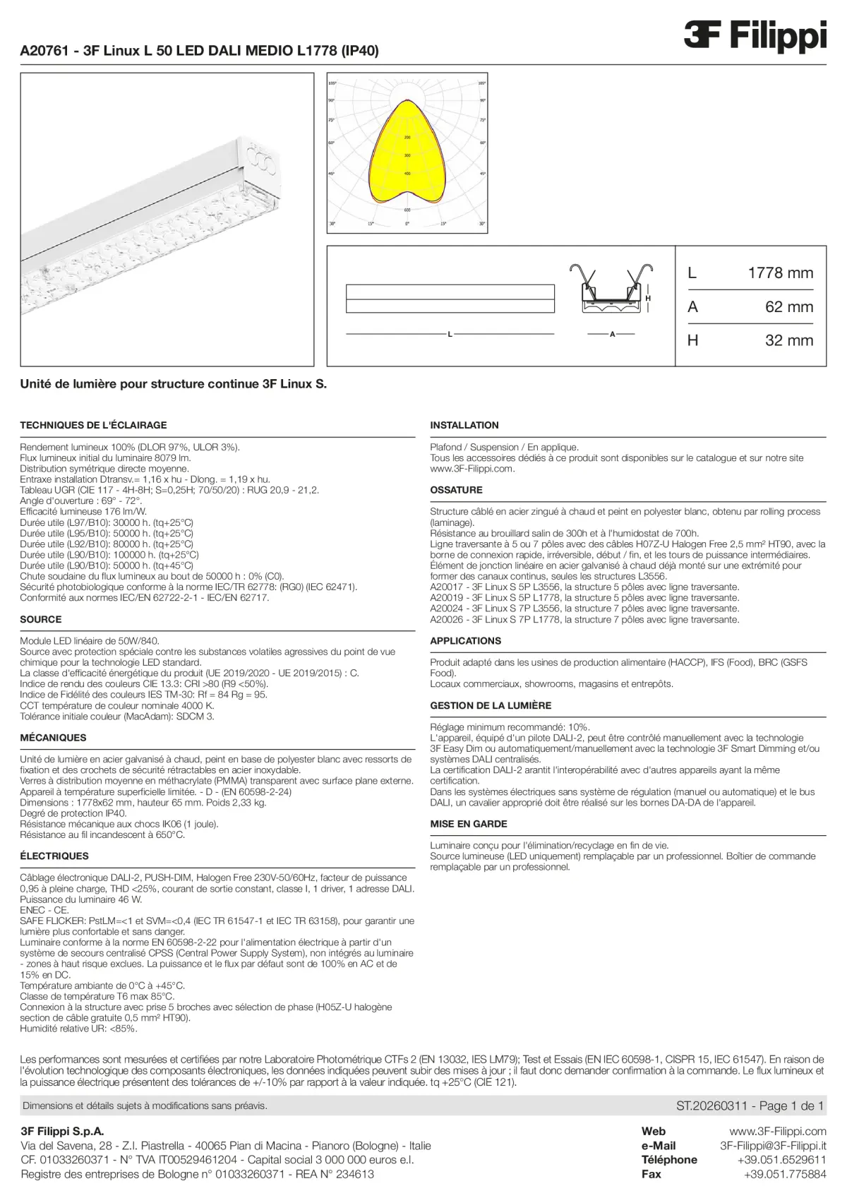 A20761 - 3F Linux L 50 LED DALI MEDIO L1778 (IP40) - Datasheet - fr