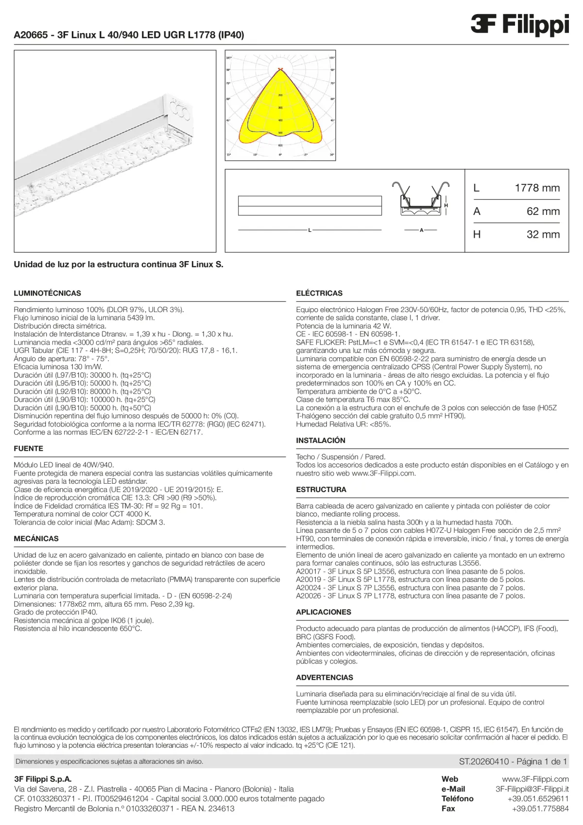 A20665 - 3F Linux L 40-940 LED UGR L1778 (IP40) - Datasheet - es