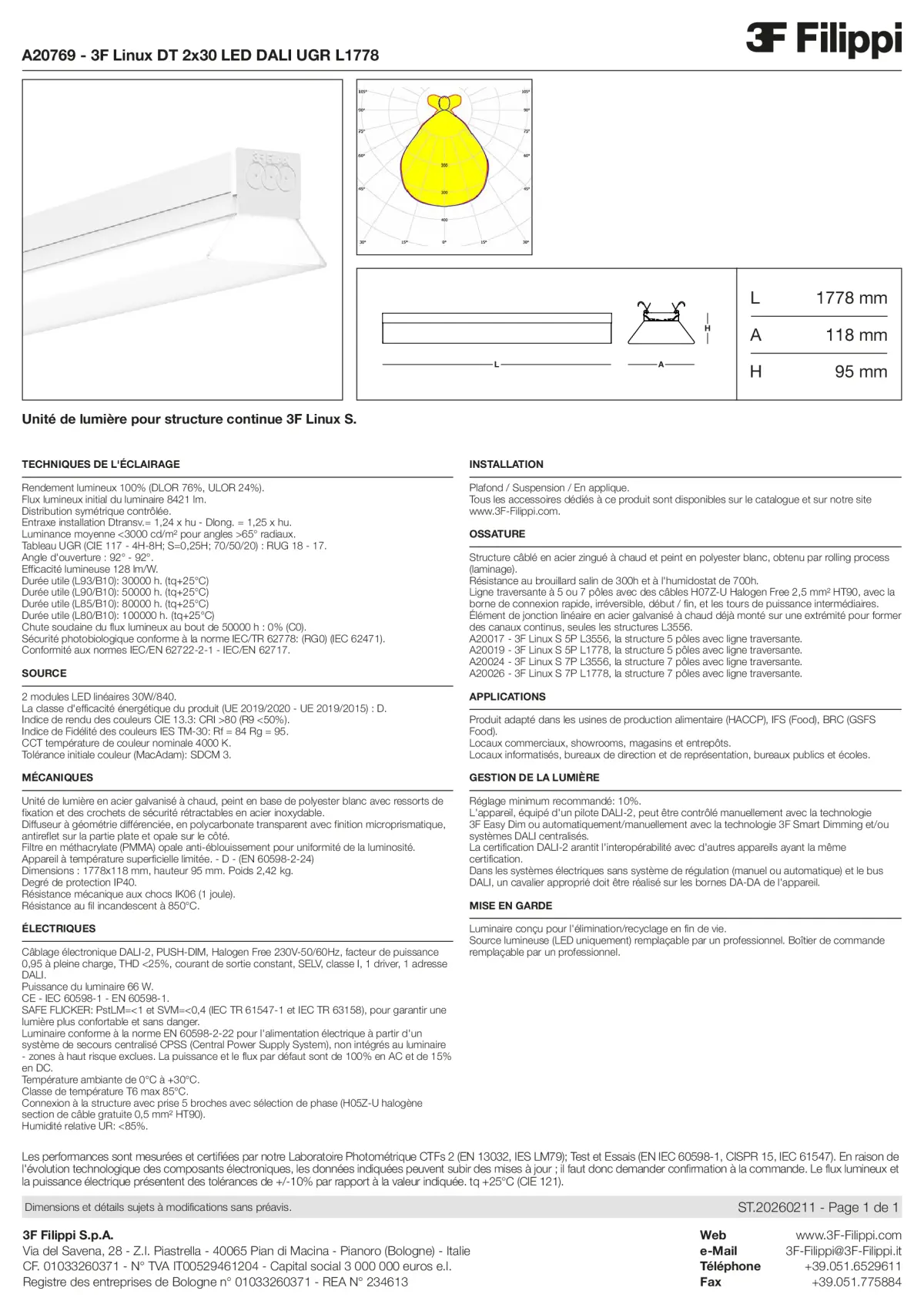 A20769 - 3F Linux DT 2x30 LED DALI UGR L1778 - Datasheet - fr