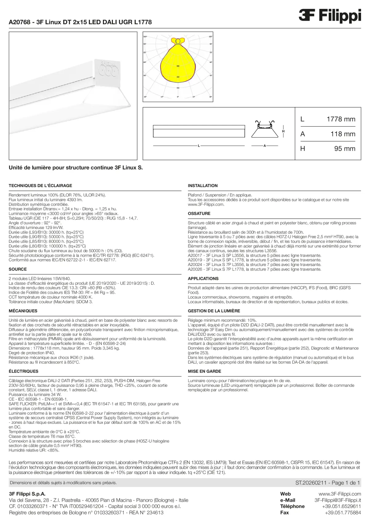 A20768 - 3F Linux DT 2x15 LED DALI UGR L1778 - Datasheet - fr
