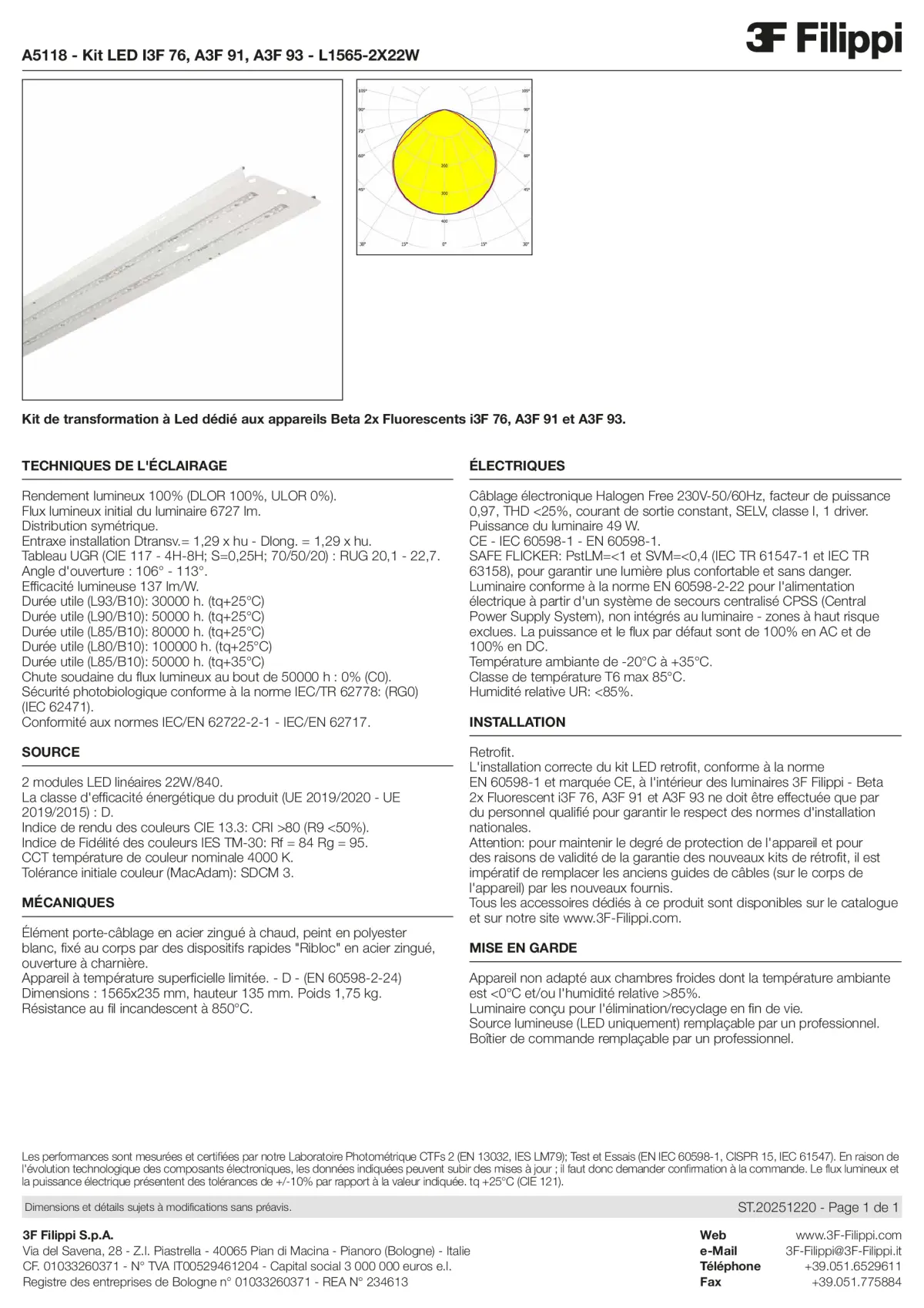 A5118 - Kit LED I3F 76, A3F 91, A3F 93 - L1565-2X22W - Datasheet - fr