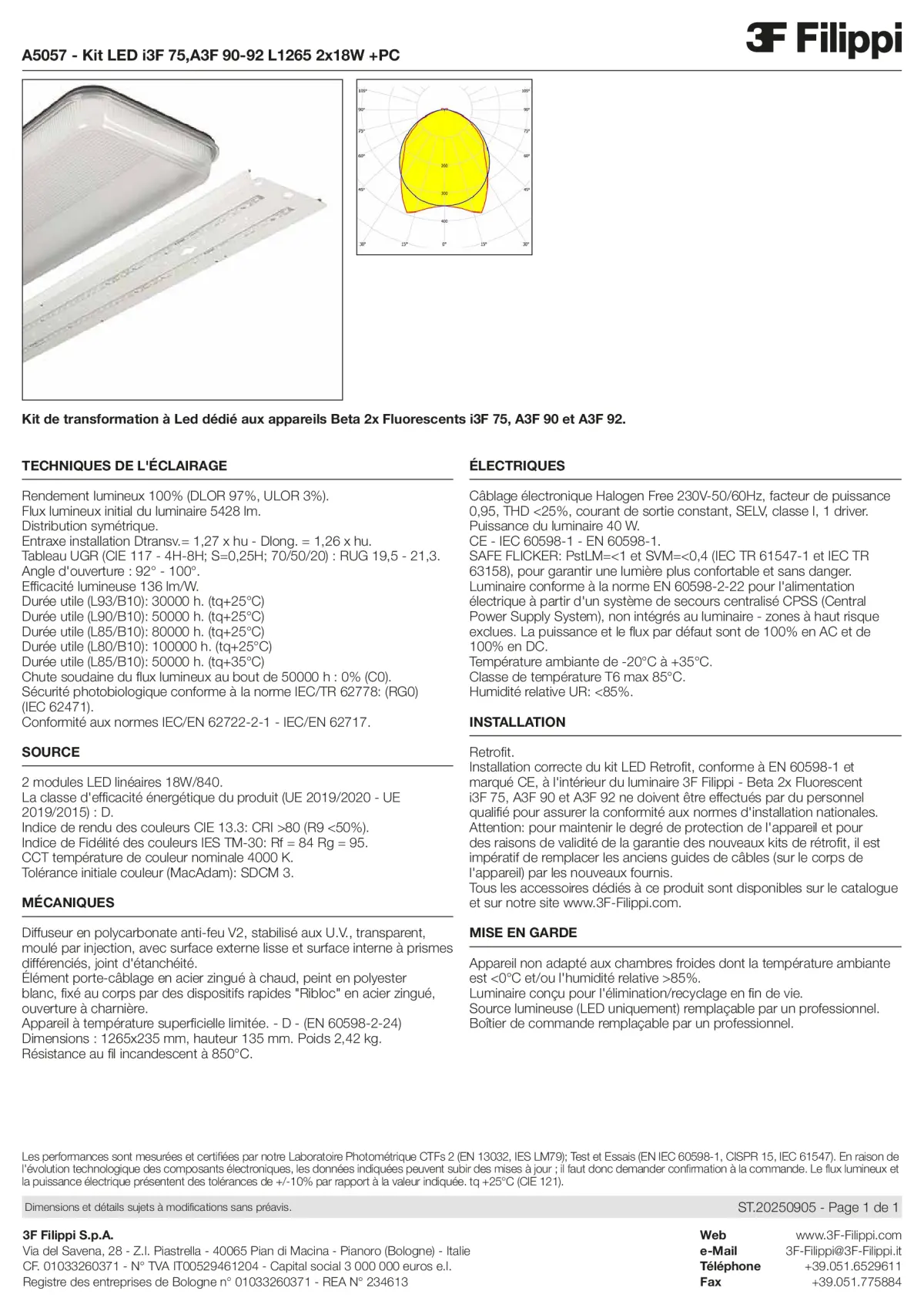 A5057 - Kit LED i3F 75,A3F 90-92 L1265 2x18W +PC - Datasheet - fr