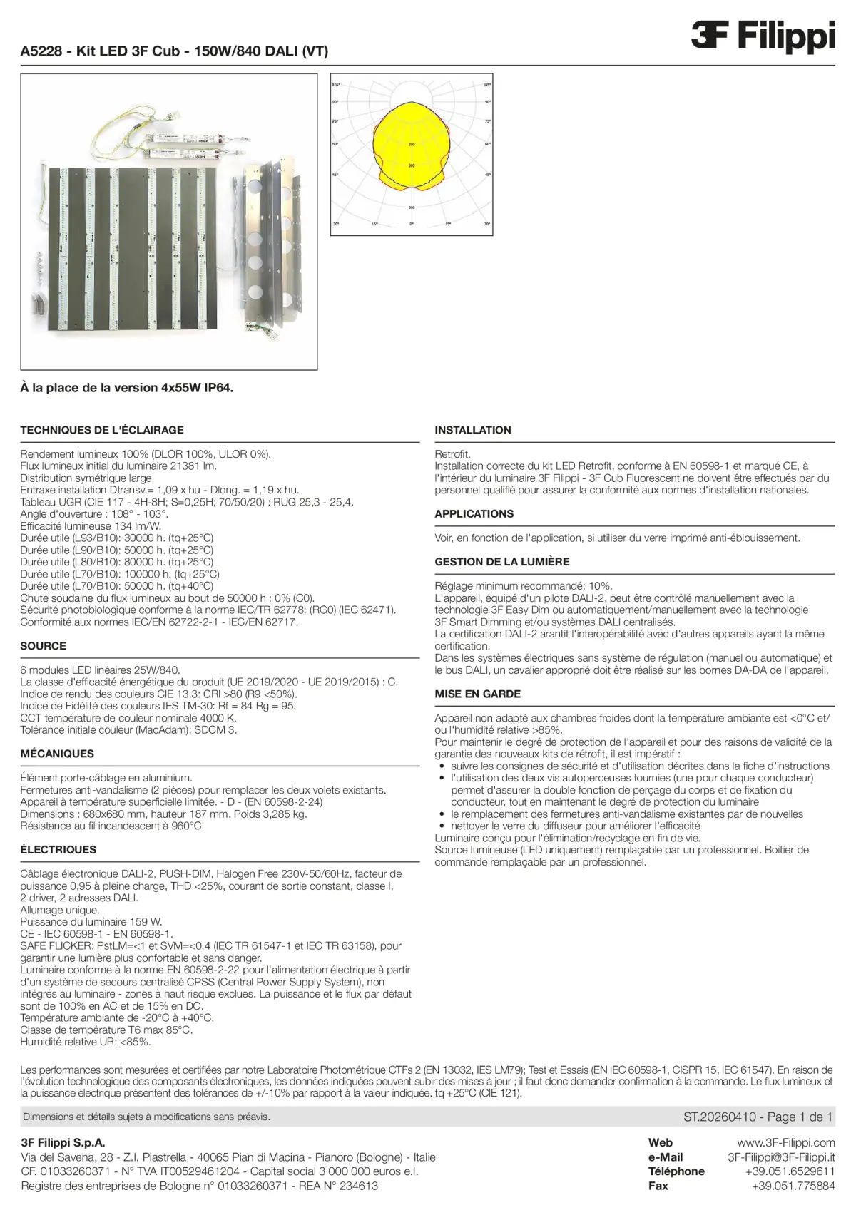 A5228 - Kit LED 3F Cub - 150W-840 DALI (VT) - Datasheet - fr