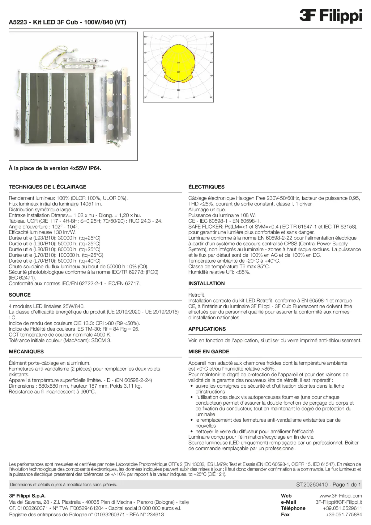A5223 - Kit LED 3F Cub - 100W-840 (VT) - Datasheet - fr