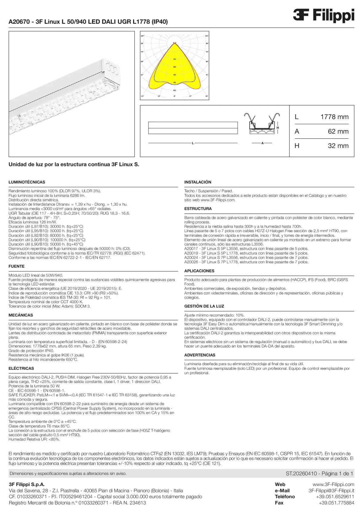 A20670 - 3F Linux L 50-940 LED DALI UGR L1778 (IP40) - Datasheet - es