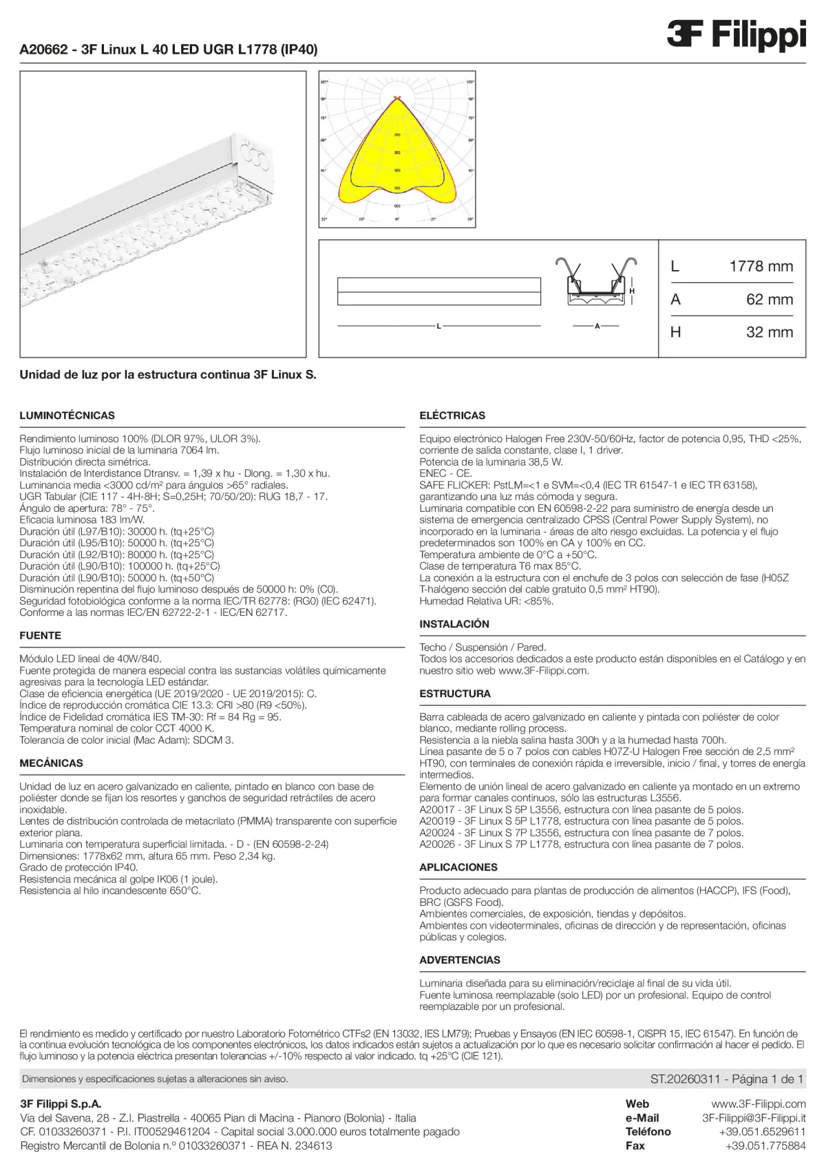 A20662 - 3F Linux L 40 LED UGR L1778 (IP40) - Datasheet - es
