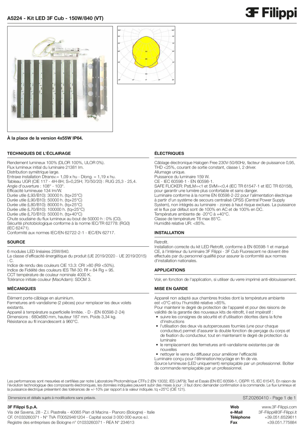 A5224 - Kit LED 3F Cub - 150W-840 (VT) - Datasheet - fr
