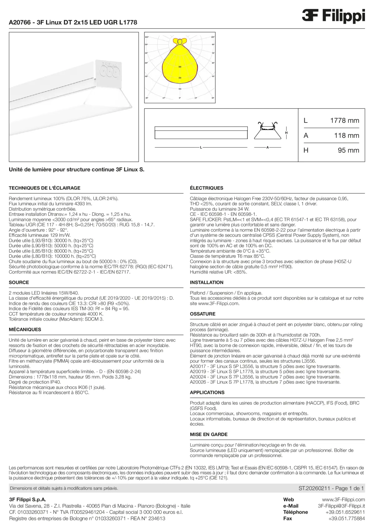 A20766 - 3F Linux DT 2x15 LED UGR L1778 - Datasheet - fr