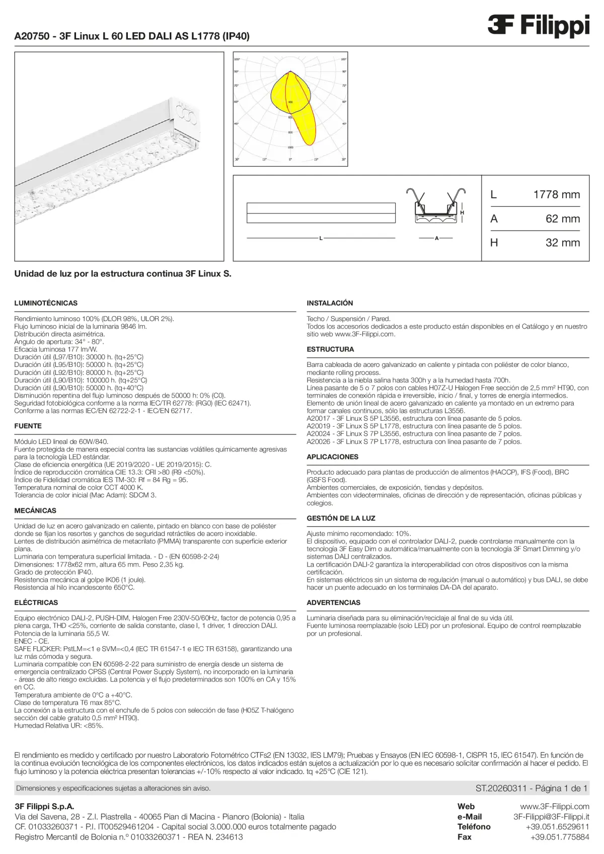 A20750 - 3F Linux L 60 LED DALI AS L1778 (IP40) - Datasheet - es