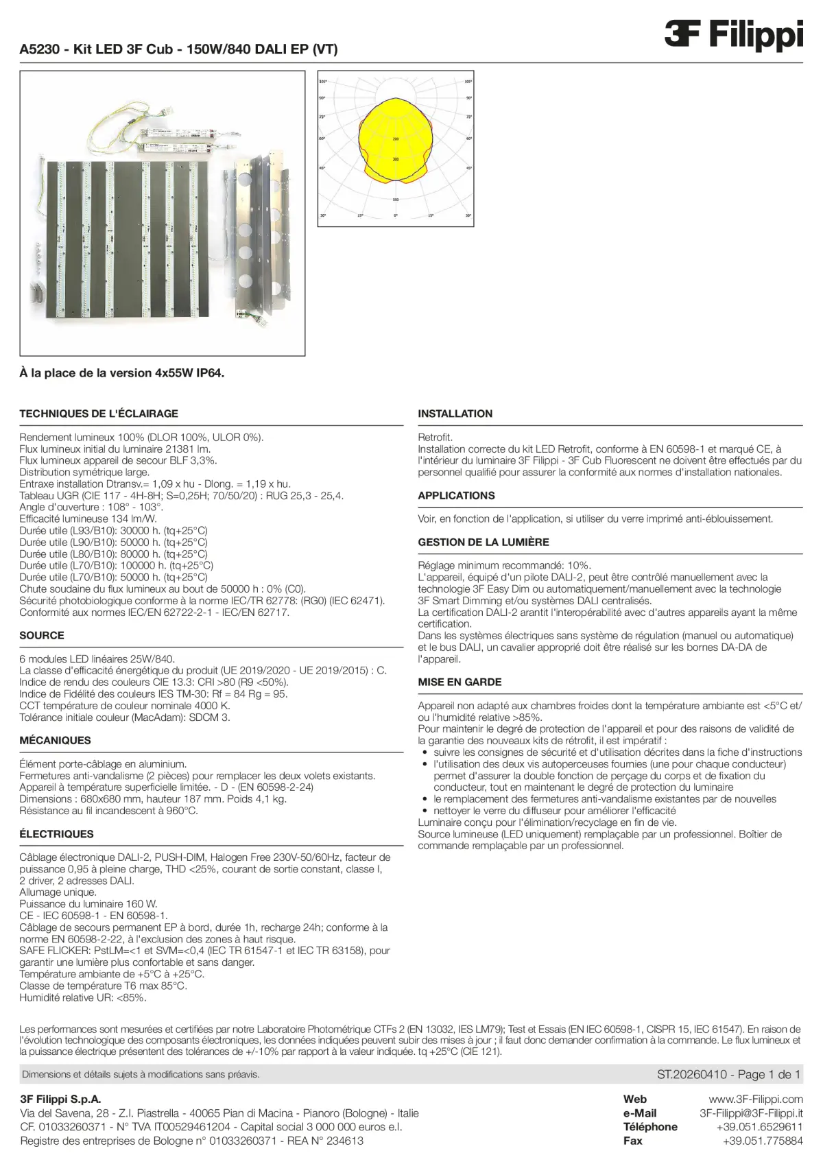A5230 - Kit LED 3F Cub - 150W-840 DALI EP (VT) - Datasheet - fr