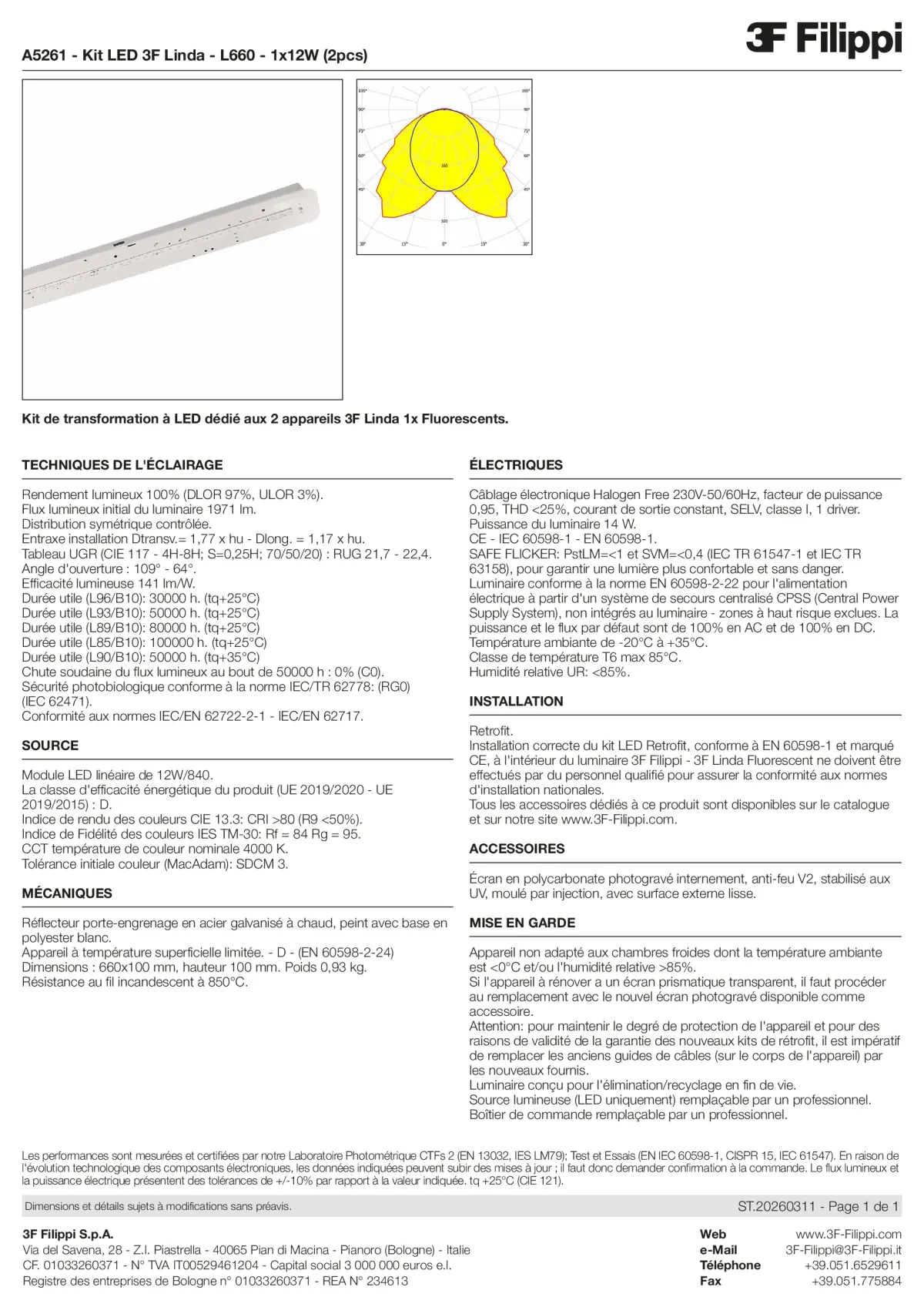 A5261 - Kit LED 3F Linda - L660 - 1x12W (2pz) - Datasheet - fr