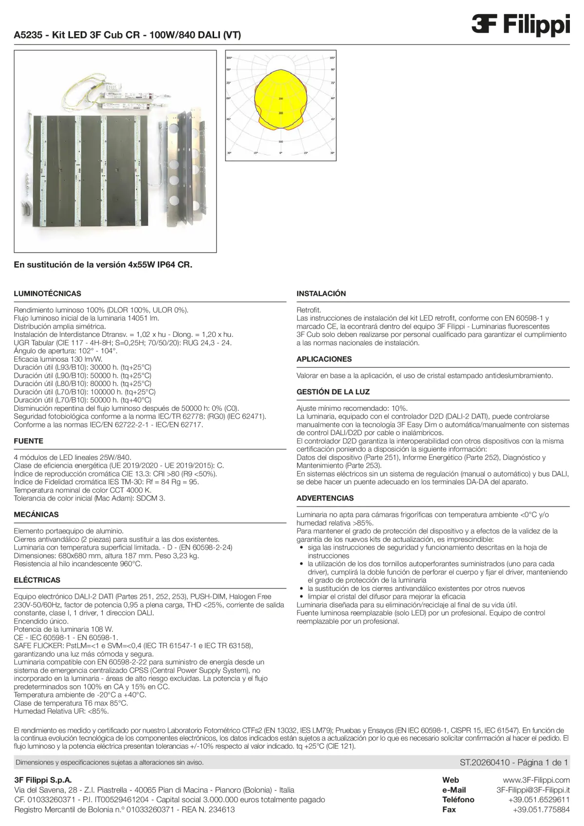 A5235 - Kit LED 3F Cub CR - 100W-840 DALI (VT) - Datasheet - es