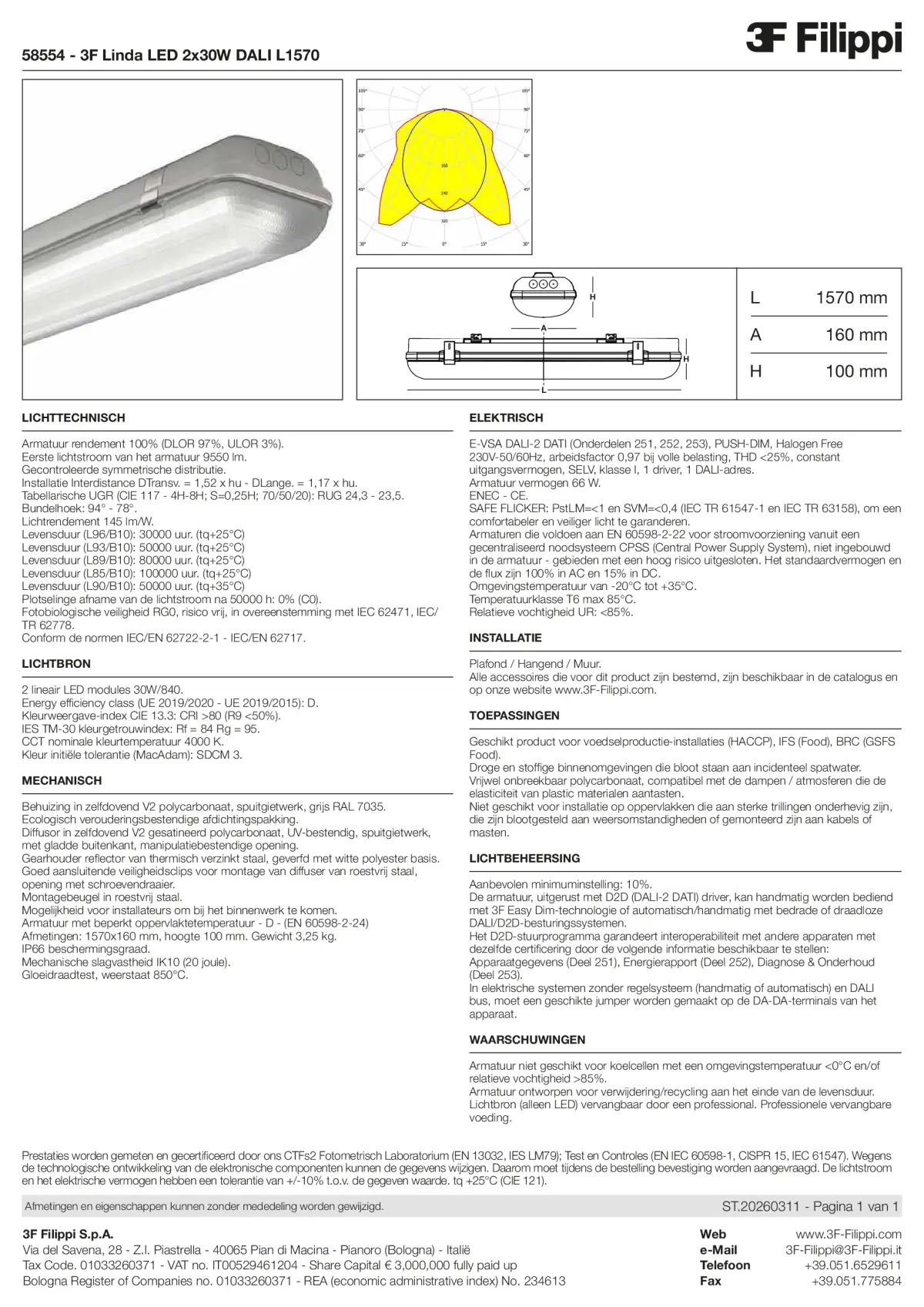 58554 - 3F Linda LED 2x30W DALI L1570 - Datasheet - nl