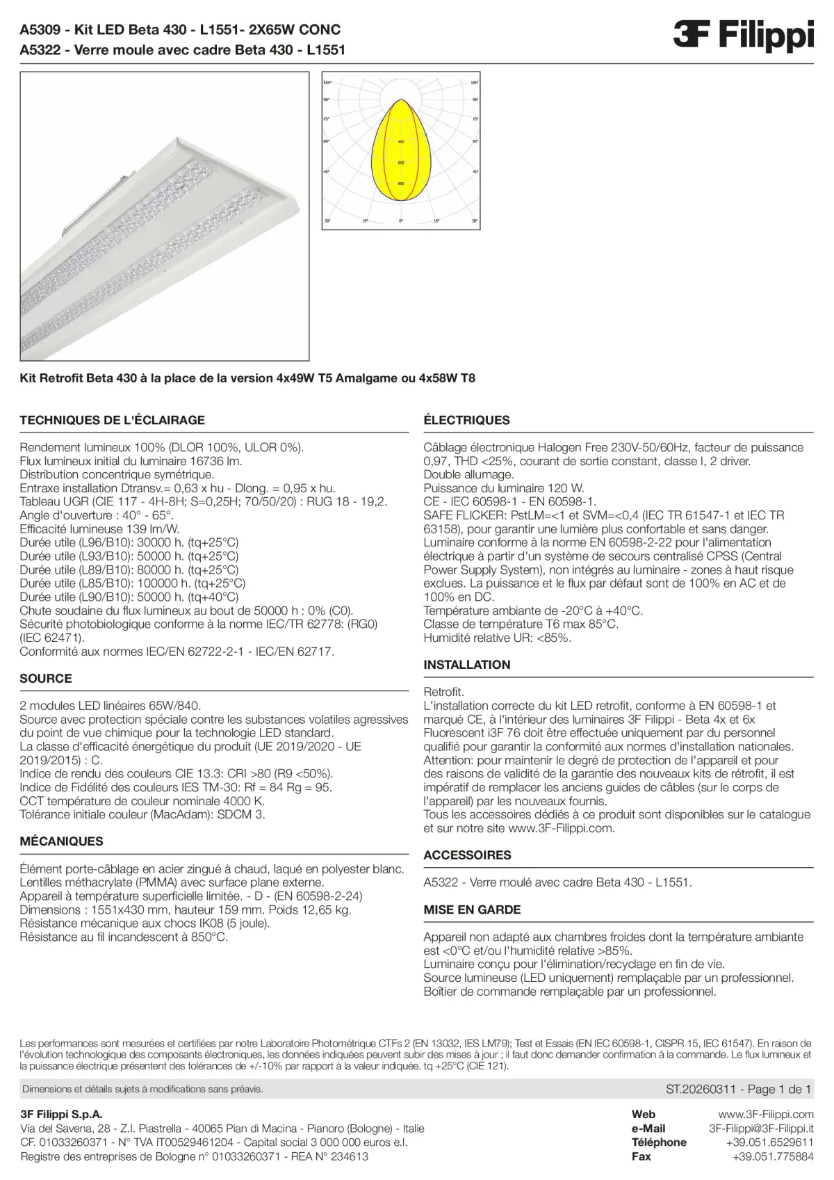 A5309+A5322 - Kit LED Beta 430 - L1551- 2X65W CONC + VS - Datasheet - fr